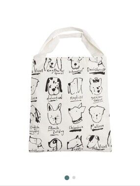 NWT Black And White Illustrated Dogs Canvas Tote Bag